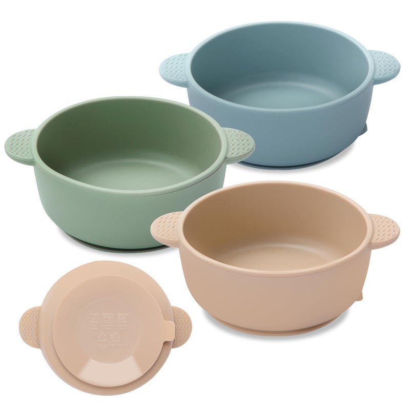 Eascrozn Baby Bowls with Suction 3 Pack Baby Led Weaning Supplies Soft Silicone Food Bowl for Babies Kids Toddlers BPA Free Microwave and Dishwasher Safe Multicolor - Image 2