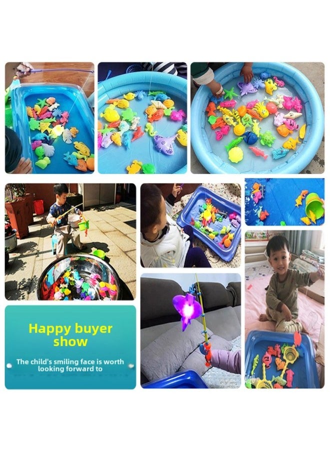 Children's Fishing Toys Blow Bottle Fish Suit Magnetic Water Baby Luminous Fish Summer Square Swimming Pool Toys-Specifications:Medium Rod/bar  - Image 3