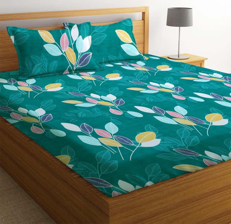 VAS COLLECTIONS® 160 TC Prime Collection 1 Double Bedsheet with 2 Matching Pillow Covers | Soft Brushed Microfiber & Wrinkle Free - 3 Pcs Set | 228x225 cm or 6 x7 ft - Dark Green - Image 3
