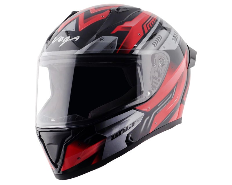 Vega Bolt Martial Full Face Motorcycle Helmet with Lightweight Shell, Shock Absorbing Interior, Comfortable Liner, Ventilated Fit, Aerodynamic Build, and Trendy Black Red Finish Black Red-L - Image 1