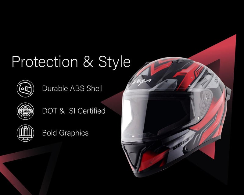 Vega Bolt Martial Full Face Motorcycle Helmet with Lightweight Shell, Shock Absorbing Interior, Comfortable Liner, Ventilated Fit, Aerodynamic Build, and Trendy Black Red Finish Black Red-L - Image 4
