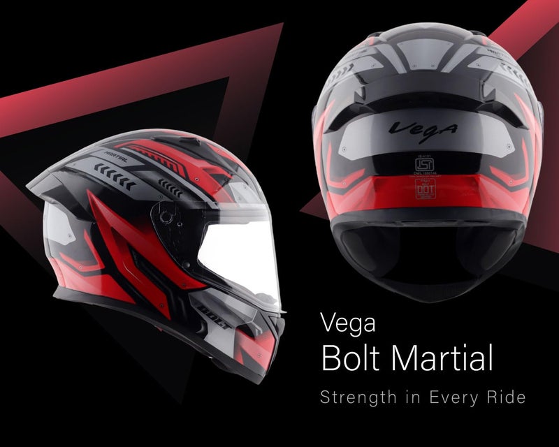 Vega Bolt Martial Full Face Motorcycle Helmet with Lightweight Shell, Shock Absorbing Interior, Comfortable Liner, Ventilated Fit, Aerodynamic Build, and Trendy Black Red Finish Black Red-L - Image 3