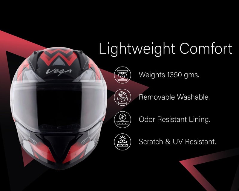 Vega Bolt Martial Full Face Motorcycle Helmet with Lightweight Shell, Shock Absorbing Interior, Comfortable Liner, Ventilated Fit, Aerodynamic Build, and Trendy Black Red Finish Black Red-L - Image 5