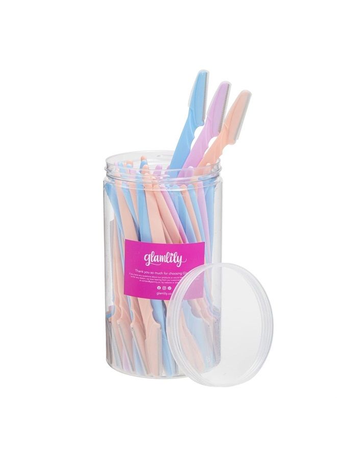 Glamlily 60 Pack Facial Dermaplaning Tool, Face Razors for Women's Hair Removal, 6-Inch Shavers Bulk Set in 3 Colors