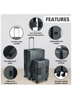 TACH TACH Connectable Luggage, 2pc Set, Hard Shell, Large + Carry-on, TSA Approved Locks, Grey  - Image 4
