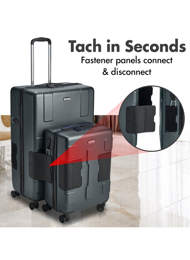 TACH Connectable Luggage, 2pc Set, Hard Shell, Large + Carry-on, TSA Approved Locks, Grey