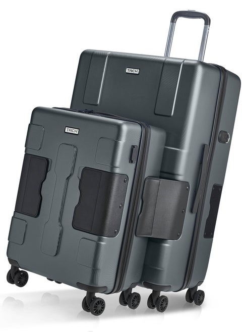 TACH Connectable Luggage, 2pc Set, Hard Shell, Large + Carry-on, TSA Approved Locks, Grey