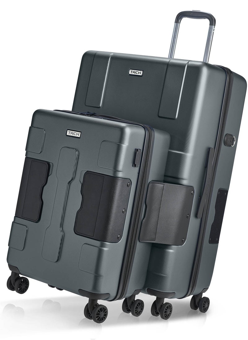 TACH Connectable Luggage, 2pc Set, Hard Shell, Large + Carry-on, TSA Approved Locks, Grey