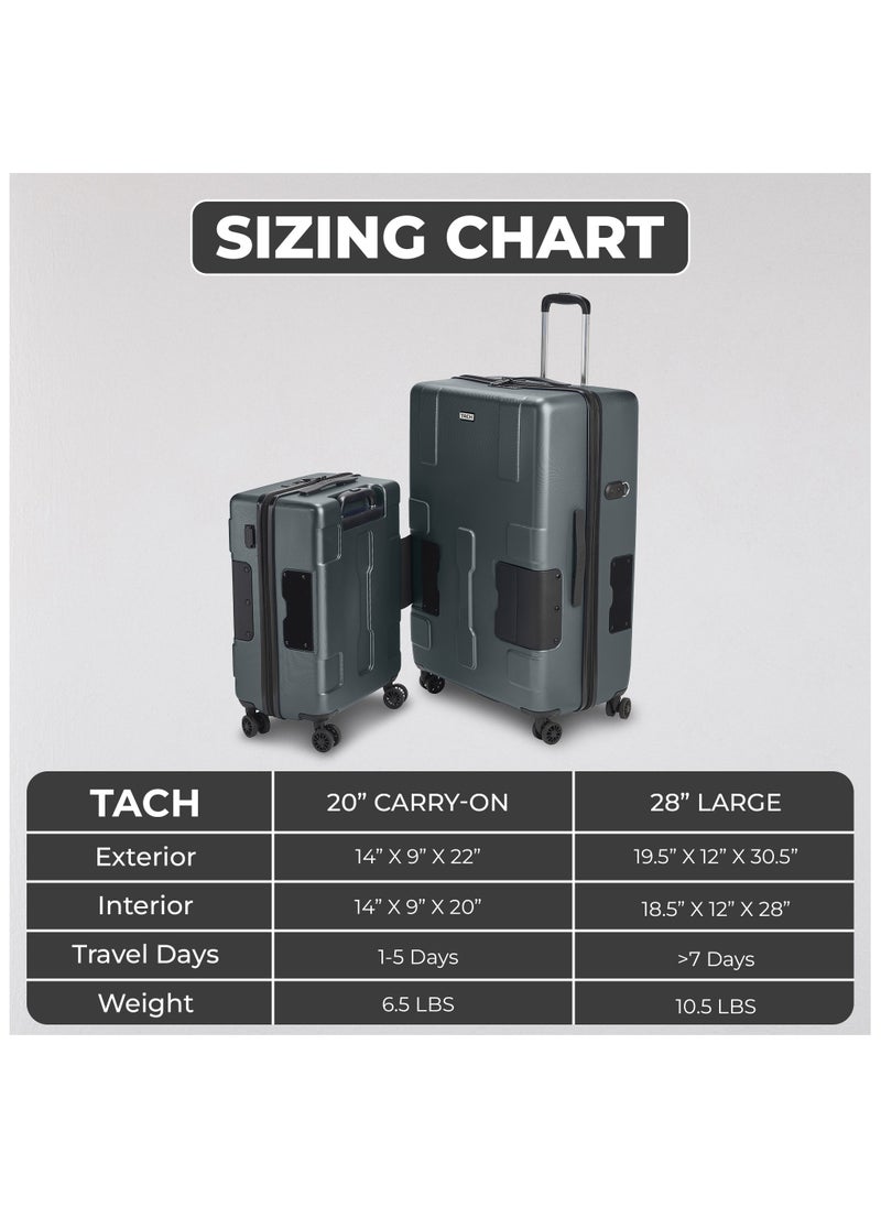 TACH Connectable Luggage, 2pc Set, Hard Shell, Large + Carry-on, TSA Approved Locks, Grey