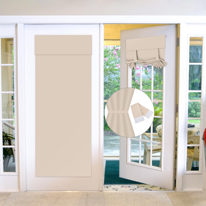 Maritown Blackout Door Curtains French Door Blinds Stick On Curtains for Privacy and Light Control Thermal Insulation Beige