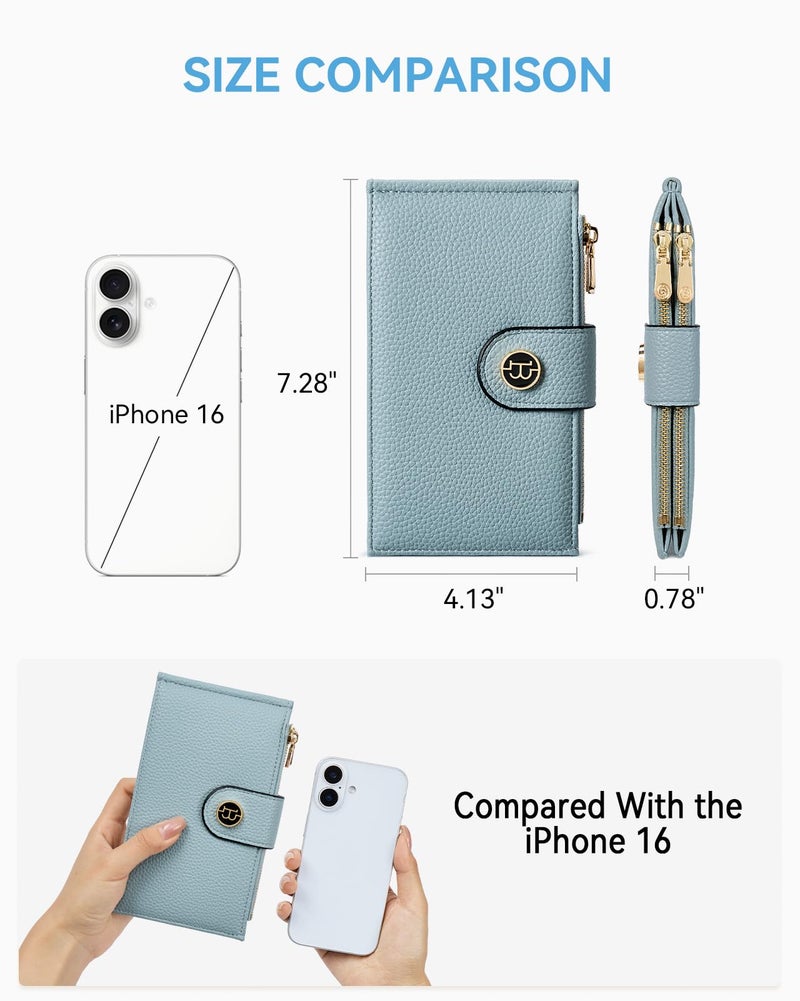BOSTANTEN Leather Wallets for Women RFID Blocking Slim Bifold Purse Card Holder with Zipper Pocket Blue - Image 2