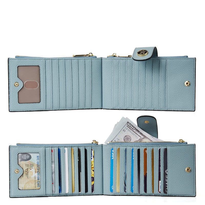 BOSTANTEN Leather Wallets for Women RFID Blocking Slim Bifold Purse Card Holder with Zipper Pocket Blue - Image 5