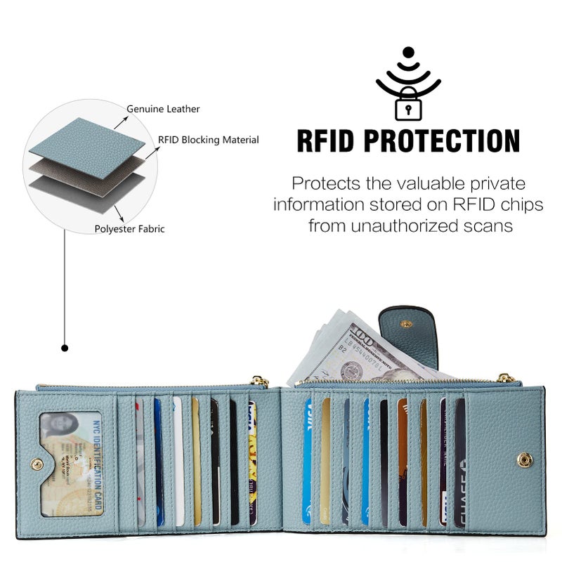 BOSTANTEN Leather Wallets for Women RFID Blocking Slim Bifold Purse Card Holder with Zipper Pocket Blue - Image 4