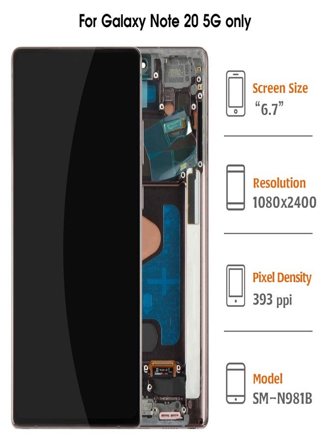 Olivechard OLED Galaxy Note 20 N980 N981 6.7"+Mystic Gray Frame LCD Screen Replacement for Samsung Galaxy Note 20 4G/5G Display Touch Digitizer Assembly(Fingerprint Support) - Image 2
