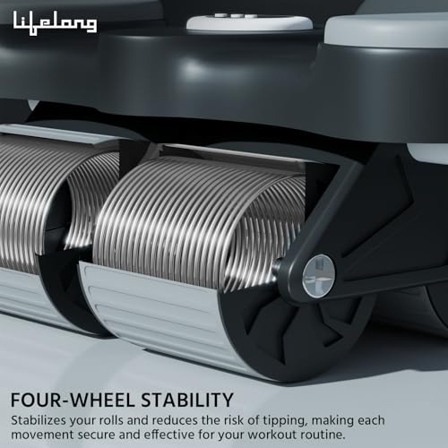 Lifelong 4 Wheels ABS Roller- Abdominal Exercise Equipment for Home Gym - Ab Roller with Elbow Support, Knee Pad & Mobile Holder- Exercise Wheels for Men & Women - Core Plank Workout Machine, Black - Image 2