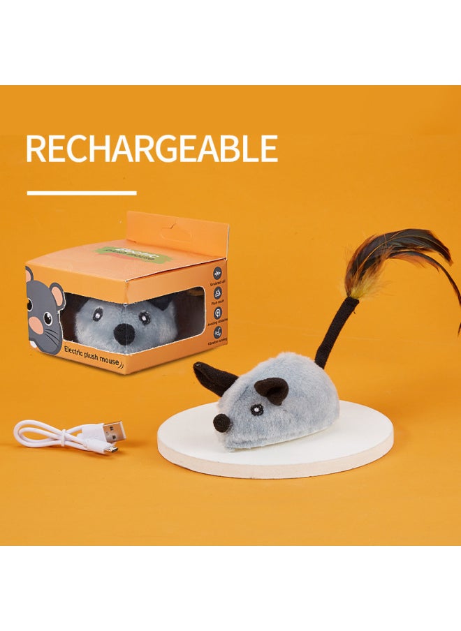 Fun Cat Toy Charging Electric Induction Mouse Pet Supplies White Rabbit Plush Cat Self-hi Dogs-Color:Induction Big Rat English Color Box  - Image 1