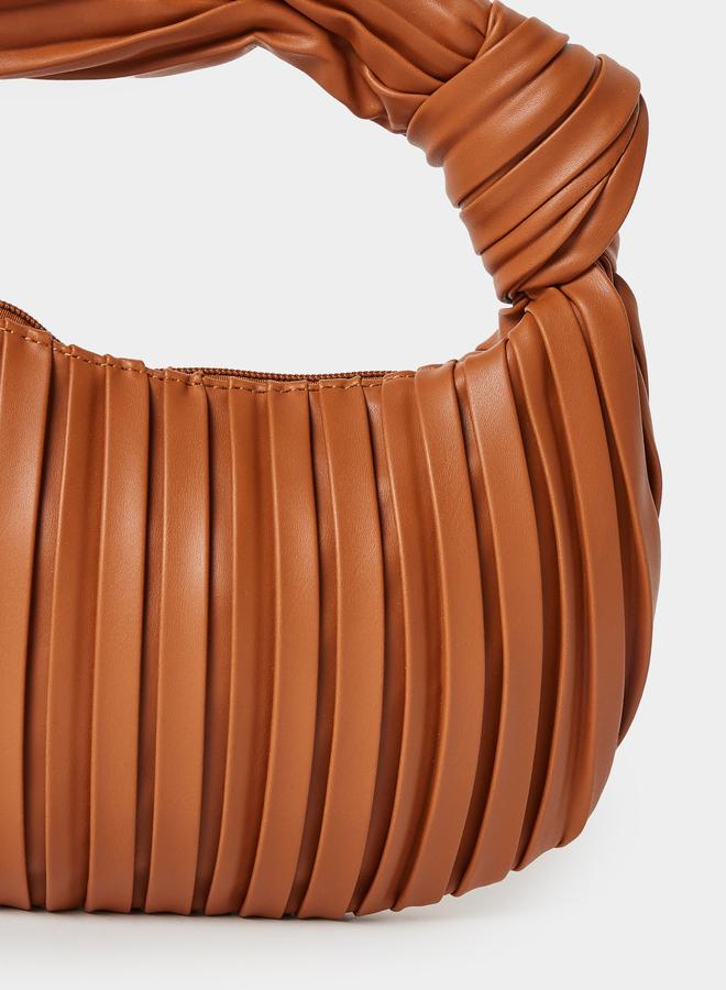 Styli Pleated Textured Handbag with Dual Handle - Image 3