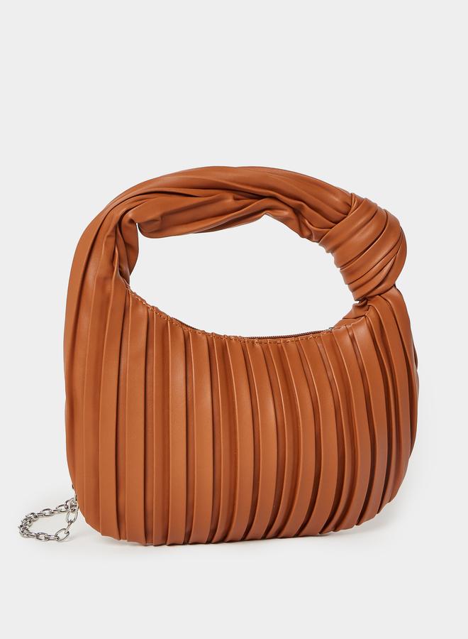 Styli Pleated Textured Handbag with Dual Handle - Image 1