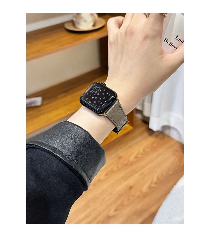 Khaki Synthetic Leather Watch Band Compatible With Apple Watch Series Ultra SE 11 10 9 8 7 6 5 4 3 2 1 38mm 40mm 41mm 42mm 44mm 45mm 49mm Handmade Strap - Image 3