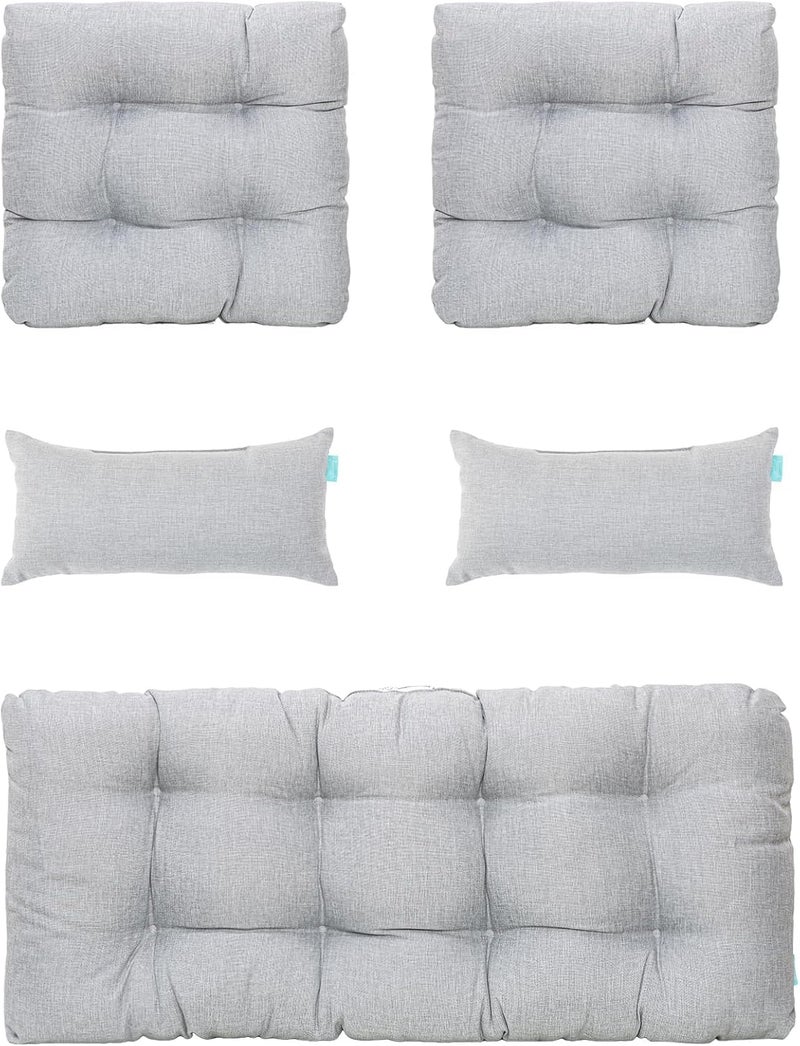 QILLOWAY Outdoor Patio Wicker Seat Cushions Group Loveseat/Two U-Shape/Two Lumbar Pillows for Patio Furniture,Wicker Loveseat,Bench,Porch,Settee of 5 (Silver/White)… - Image 1
