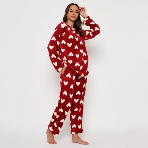 CAMEY Fleece Women Winter Full Sleeve Top and Pajama Pants Regular Fit Night Suit Round Neck Top and Pyjama Set Ladies Night Dress (Red, S) - Image 4