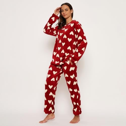 CAMEY Fleece Women Winter Full Sleeve Top and Pajama Pants Regular Fit Night Suit Round Neck Top and Pyjama Set Ladies Night Dress (Red, S) - Image 3