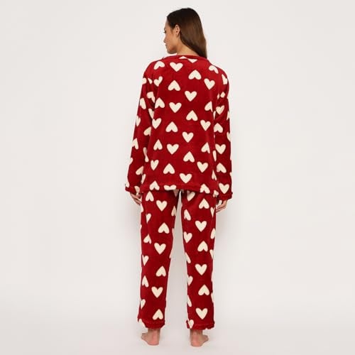 CAMEY Fleece Women Winter Full Sleeve Top and Pajama Pants Regular Fit Night Suit Round Neck Top and Pyjama Set Ladies Night Dress (Red, S) - Image 5
