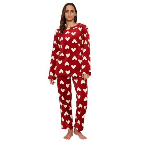 CAMEY Fleece Women Winter Full Sleeve Top and Pajama Pants Regular Fit Night Suit Round Neck Top and Pyjama Set Ladies Night Dress (Red, S) - Image 1