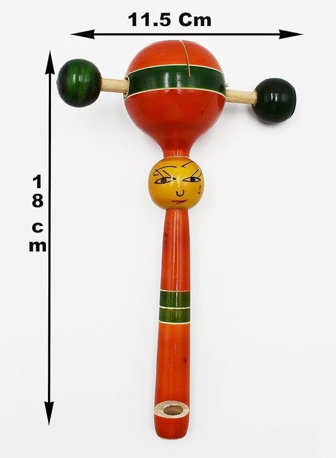 Justhandmade Traditional Wooden Rattle Toy for Kids | Handmade Colorful Wooden Baby Toy | Safe & Eco-Friendly | Indian Wooden Hand Rattle for Toddlers (Pack of 2) - Image 2