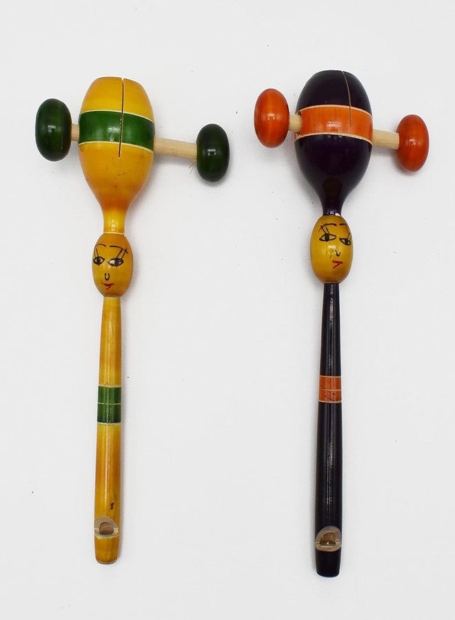 Justhandmade Traditional Wooden Rattle Toy for Kids | Handmade Colorful Wooden Baby Toy | Safe & Eco-Friendly | Indian Wooden Hand Rattle for Toddlers (Pack of 2) - Image 1