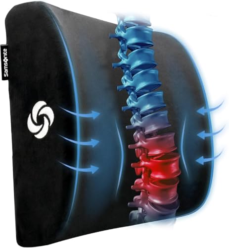 Samsonite Lumbar Support Pillow for Office Chair and Car Seat, Perfectly Balanced Memory Foam, Versatile Use Lower Back Cushion, Black Plush - Image 1