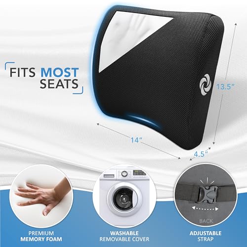 Samsonite Lumbar Support Pillow for Office Chair and Car Seat, Perfectly Balanced Memory Foam, Versatile Use Lower Back Cushion, Black Plush - Image 2