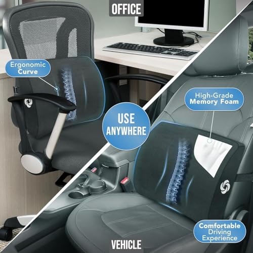 Samsonite Lumbar Support Pillow for Office Chair and Car Seat, Perfectly Balanced Memory Foam, Versatile Use Lower Back Cushion, Black Plush - Image 5