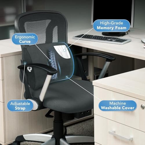 Samsonite Lumbar Support Pillow for Office Chair and Car Seat, Perfectly Balanced Memory Foam, Versatile Use Lower Back Cushion, Black Plush - Image 4