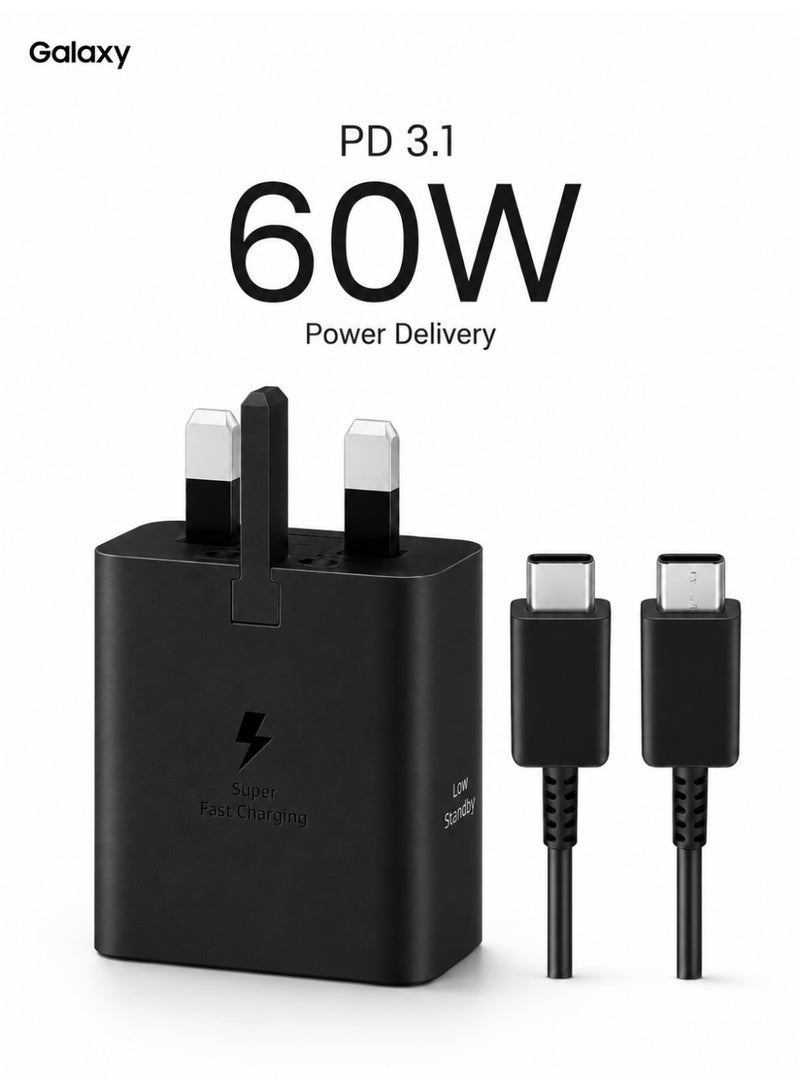 Galaxy 60W Charger for Samsung Galaxy S26 Ultra, Super Fast Charging 3.0 USB C Type C Wall Charger with 1.8M USB-C to USB-C Cable, PD 3.1 Power Adapter for S26+/S25 Ultra/S24 Ultra/S23 Ultra, Black - Image 1