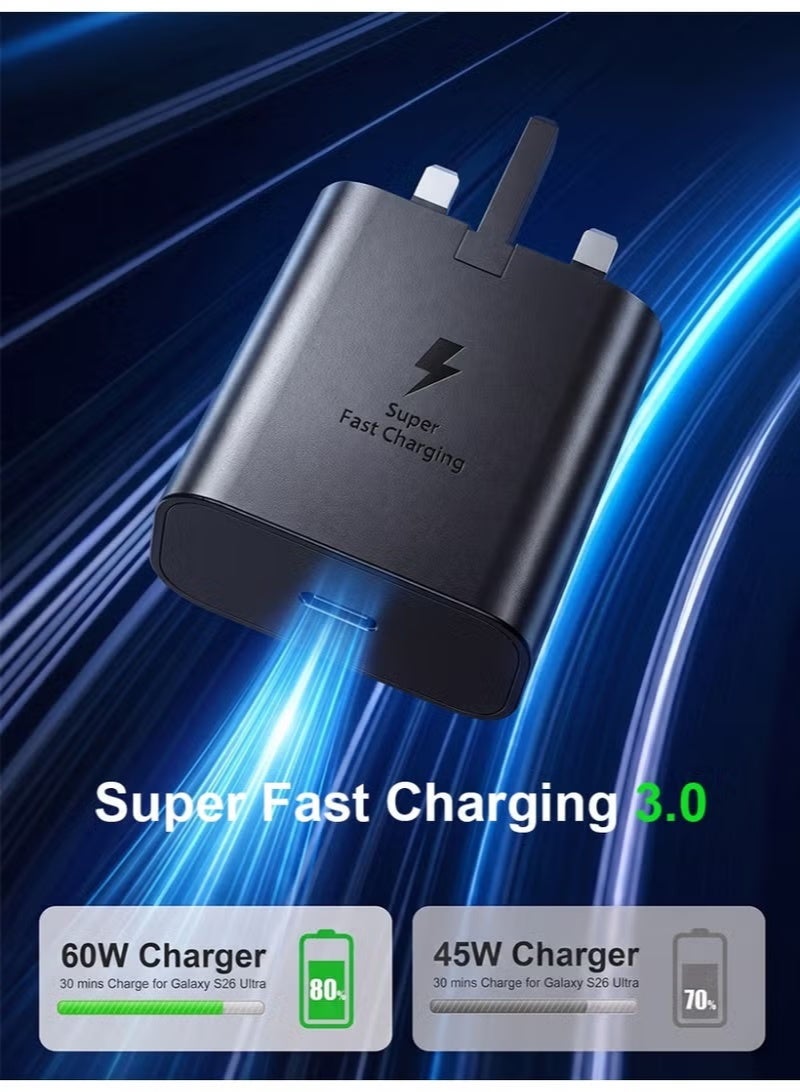 Galaxy 60W Charger for Samsung Galaxy S26 Ultra, Super Fast Charging 3.0 USB C Type C Wall Charger with 1.8M USB-C to USB-C Cable, PD 3.1 Power Adapter for S26+/S25 Ultra/S24 Ultra/S23 Ultra, Black - Image 4