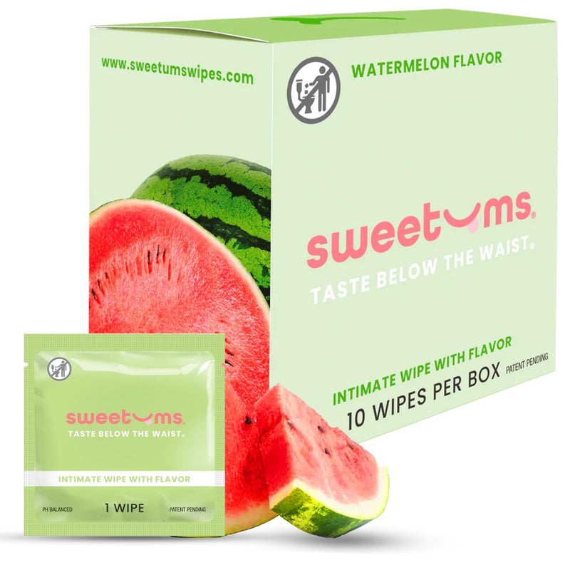 Sweetums Feminine Wipes For Women Individually Wrapped pH Balanced Flavored Intimate Wipes Pack of 10 Watermelon