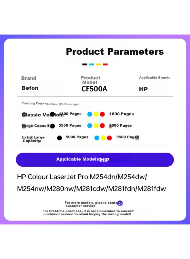 Befon Cf500a Cyan Toner Cartridge With Easy Powder Addition 202a Compatible With Hp M281fdw M254dw M254dn M254nw M280nw M281fdn Color Ink Cartridge Powder Cartridge With Chip - Image 2