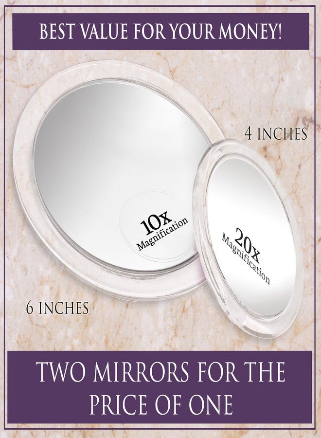 MIRRORVANA 20X & 10X Magnifying Mirror Set with 3 Suction Cups Each - Compact & Travel Ready Mirror for Makeup - Sizes: 6" and 4" Wide - Image 2