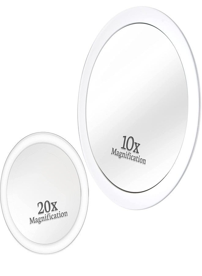 MIRRORVANA 20X & 10X Magnifying Mirror Set with 3 Suction Cups Each - Compact & Travel Ready Mirror for Makeup - Sizes: 6" and 4" Wide - Image 1