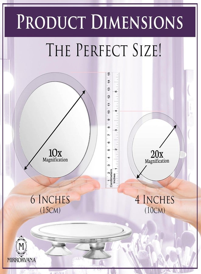 MIRRORVANA 20X & 10X Magnifying Mirror Set with 3 Suction Cups Each - Compact & Travel Ready Mirror for Makeup - Sizes: 6" and 4" Wide - Image 5