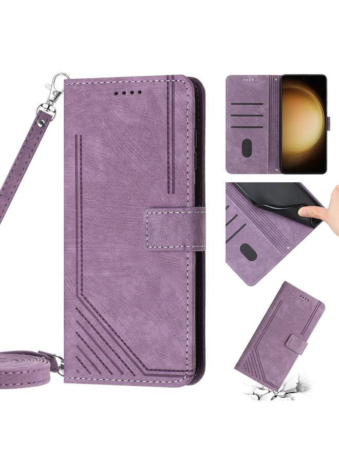 اس-توب جراب لهاتف Samsung Galaxy S22+ 5G، جراب هاتف جلدي بنمط مخطط مع حبل تعليق - Image 1