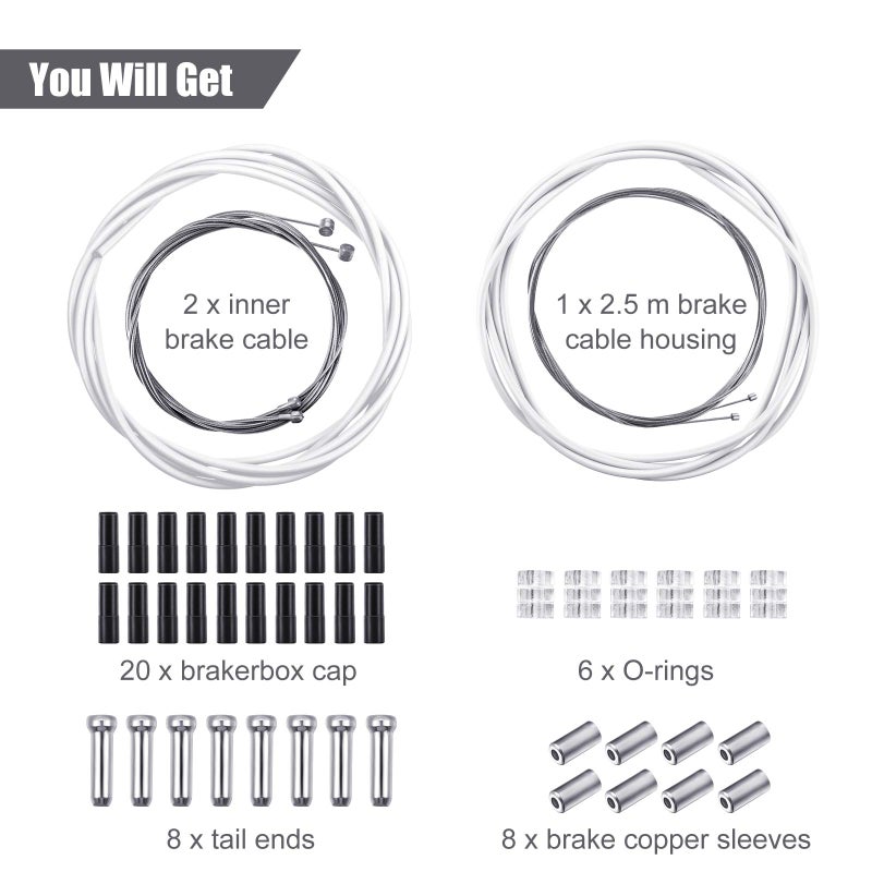 Boao Universal Bike Brake Cable Kit Derailleur Bicycle Shifter Cable Housing Set Transmission Line for Mountain Road Bike Repair(White) - Image 3