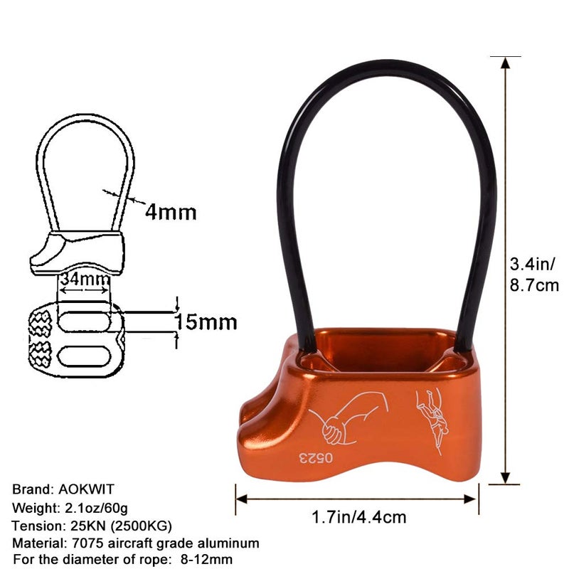 AOKWIT Professional 25KN Rappel ATC Belay Device Aluminum V-grooved Rock Climbing Belay Device Rappelling Descender Safety Equipment (Orange) - Image 5