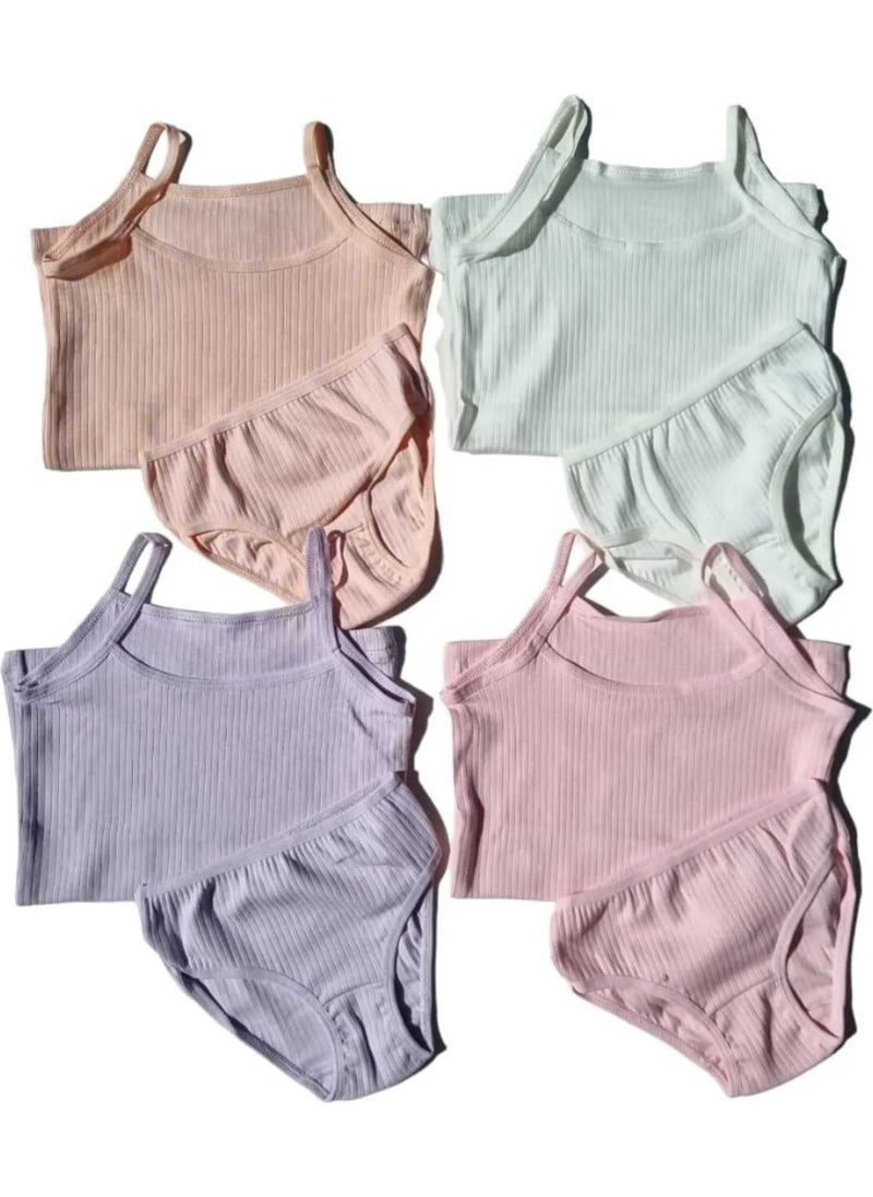 Tezzgelsin Girls 4-Piece Premium Corduroy Fabric Rope Suspender Undershirt Panties Set  - Image 4
