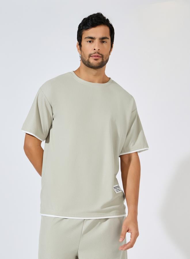 Styli Oversized Waffle Knit Badge T-Shirt & Shorts Co-Ords - Image 2