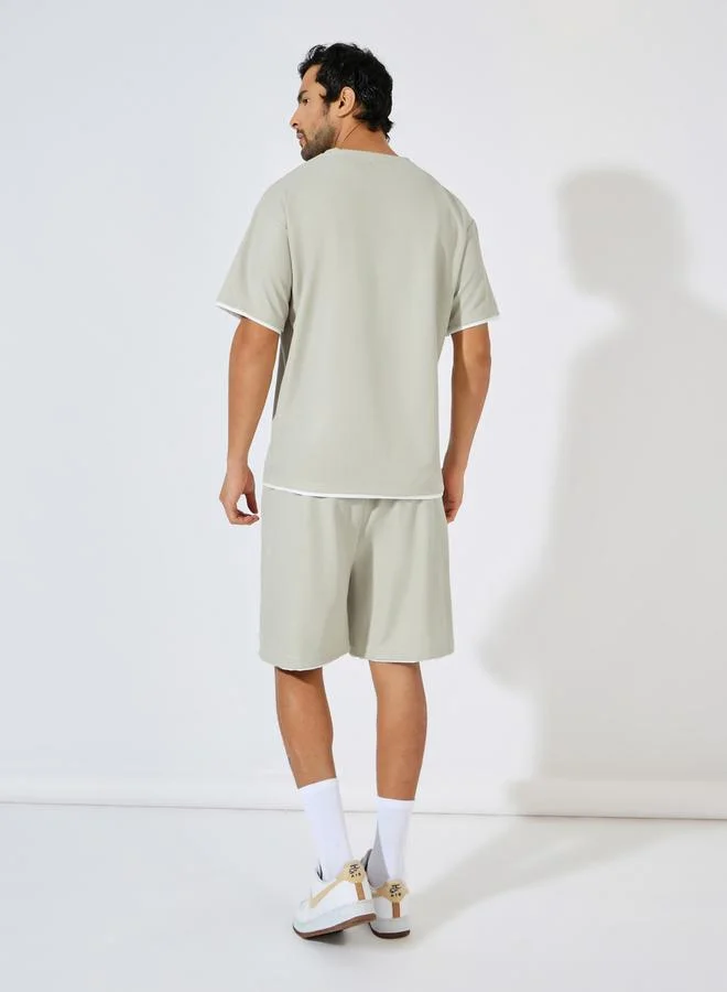 Styli Oversized Waffle Knit Badge T-Shirt & Shorts Co-Ords