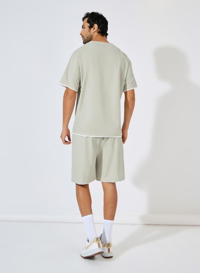 Styli Oversized Waffle Knit Badge T-Shirt & Shorts Co-Ords - Image 4