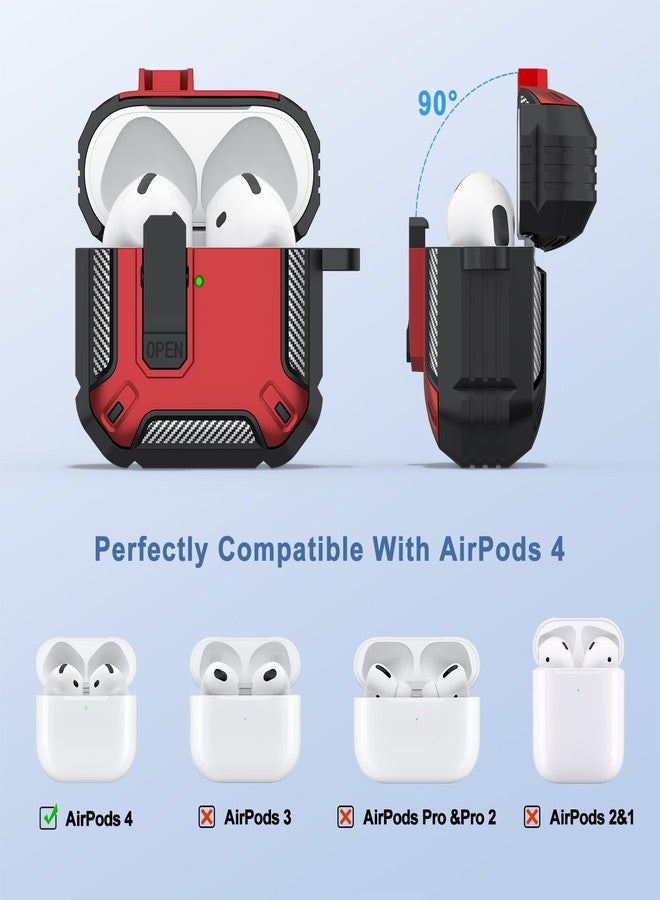 Meliya for AirPods 4 Case Cover with Secure Lock, Automatic Pop-up Full Protection Hard Protective Case Compatible with Apple AirPods 4th Generation 2024/2025 (Black Red, Airpods 4 Case) - Image 2