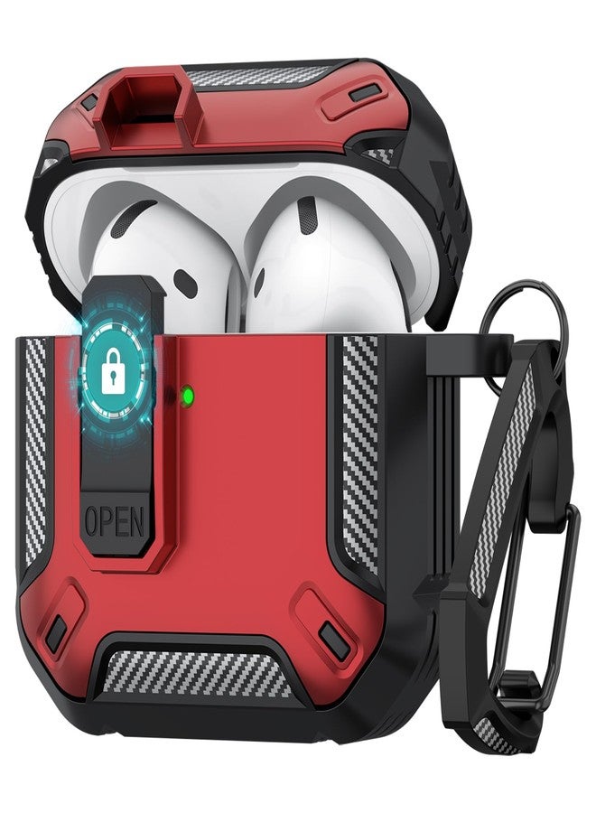Meliya for AirPods 4 Case Cover with Secure Lock, Automatic Pop-up Full Protection Hard Protective Case Compatible with Apple AirPods 4th Generation 2024/2025 (Black Red, Airpods 4 Case) - Image 1